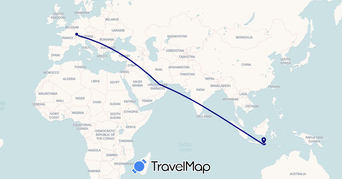 TravelMap itinerary: driving in United Arab Emirates, Switzerland, France, Indonesia (Asia, Europe)